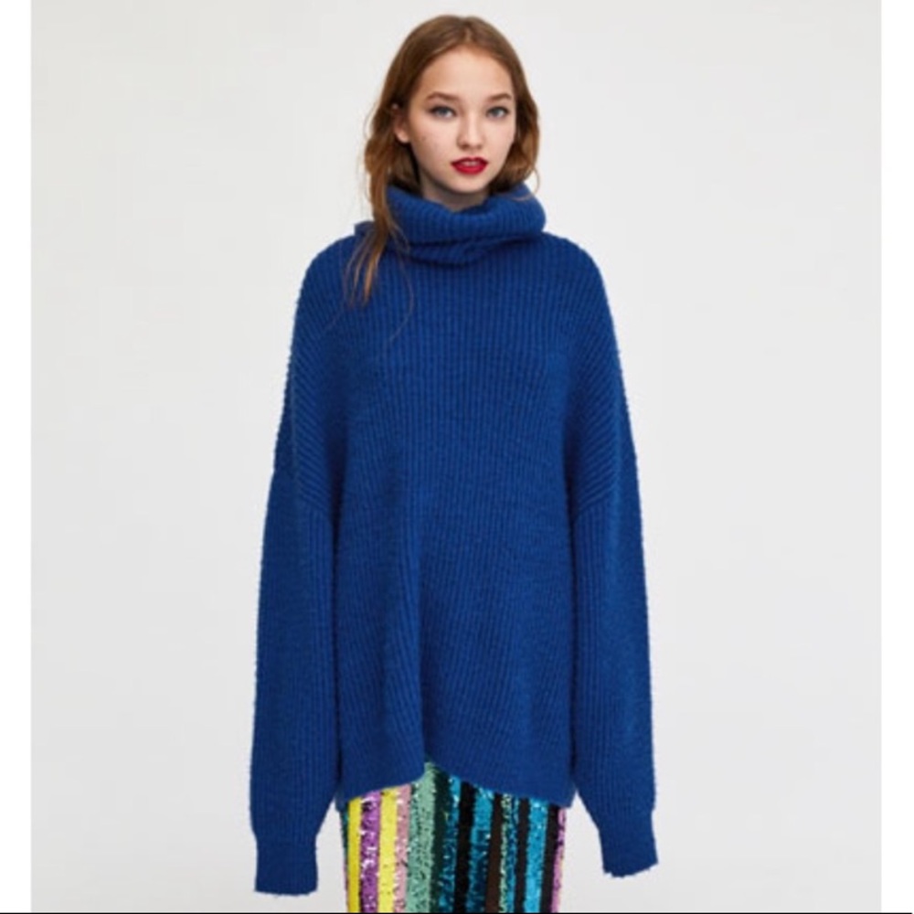 Zara OVERSIZED sweater - Electric Blue Turtleneck